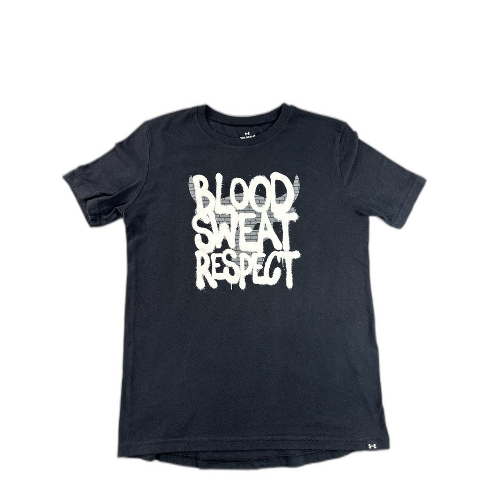 Under Armour Project Rock Blood Sweat Respect Graphic Tee YLG Youth Black Cotton